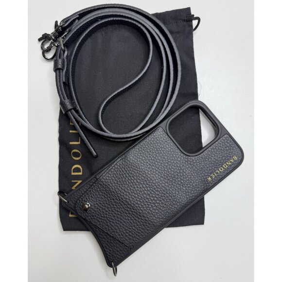BANDOLIER iPhone 15 Pro Max Crossbody Leather EMMA Phone Case Black/Pewter - Picture 1 of 14